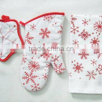 Printed Cotton Kitchen Towel Set Pot Holder Oven Mitten China Supplier Christmas Kitchen Set photo-3