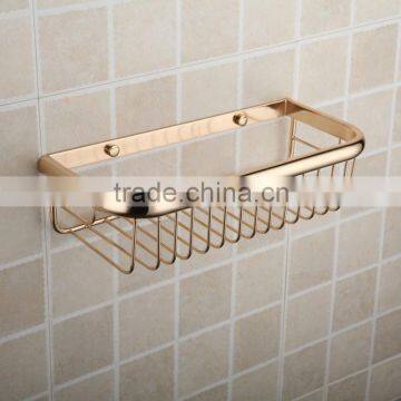 Gold Royal Storage Rack, Square Brass Shower Basket,Single Tier Bathroom Accessories