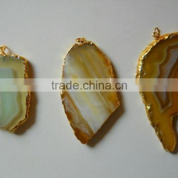 Yellow Onyx Natural Design Electroplated Slices Pendants