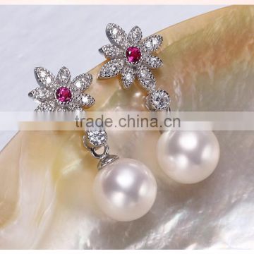 new design Zircon 925 sterling silver drop hook pearl earring