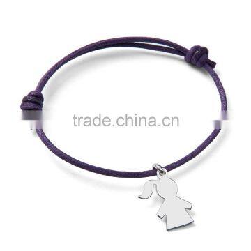 Handmade Custom Stainless Steel Girl and Boy Wax Cord Bracelet