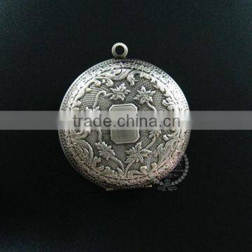 50MM big round flower engraved brass antiqued silver vintage style fold photo locket pendant charm 1113027