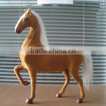 Brown White Standing Horse Realistic Replica Figurine Furry Animal Racing Pony