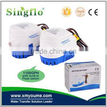 Singflo new designed 12V/24v 600-1100GPH submersible 12v dc marine bilge pump automatic