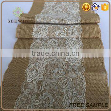 Burlap Lace Long Table Runners for Wedding Deco photo-6