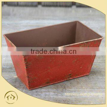 hot sale autumn square flower pot metal, metal garden pot red for home decor