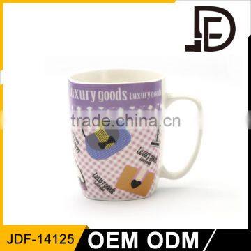 logo printing pottery 12oz sublimation gold trim white blank ceramic mug