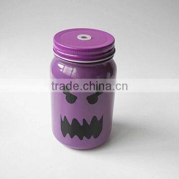 Colorful Halloween Decoration Skull Glass Jar With Lid photo-2