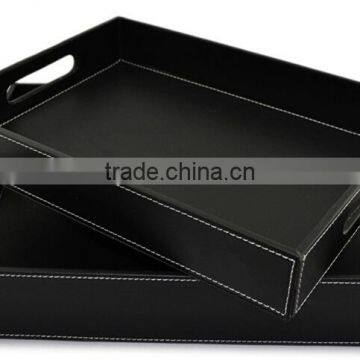 Black Catch All Faux Leather Stain Resistant Tray Set