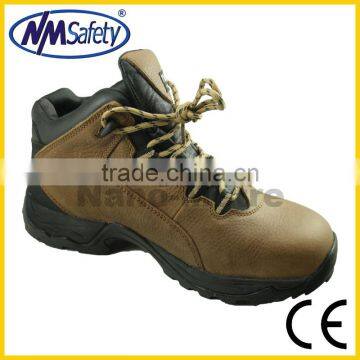 NMSAFETY rubber cement sole safety shoes with steel toe cap brown color crazy horse leather high quality