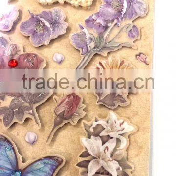 Butterfly & Rose Design Sticker in Colors, 3D Popular Design Decorative Glitter Sticker With Gems/Rhinestone photo-5