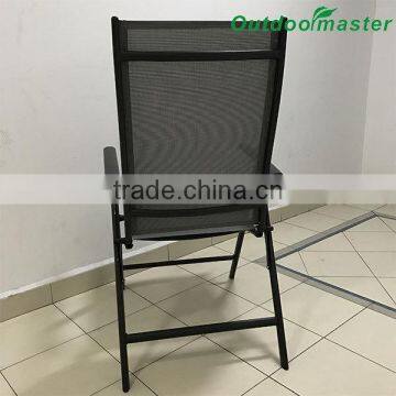 7-Position Adjustable Folding Recliner Teslin Black Aluminum Deck Chair photo-4