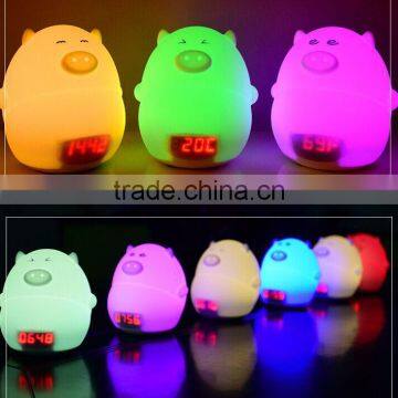 Most Popular Silicone Pig Shape Silicone Animal Led Alarm Clock Night Light For Kids