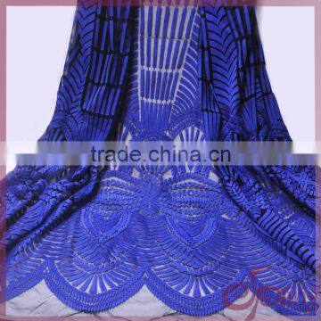 Blue fashion nylon big pattern tulle embroidery mesh swiss lace fabric