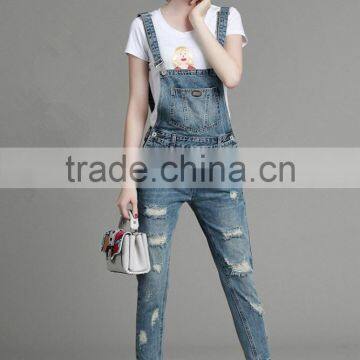 Autumn New Style High Quality Washed Damaged Bib Pants Customized photo-2