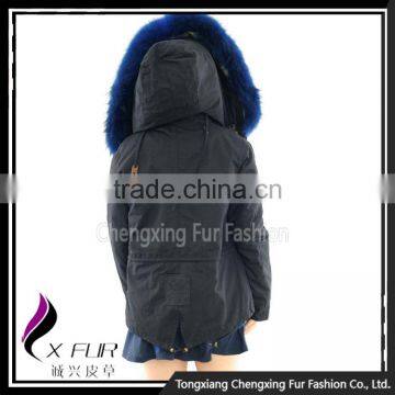 CX-G-P-01C Women Wholesale Genuine Raccoon Fur Lining Raccoon Fur Collar Fur Parka Coat photo-3