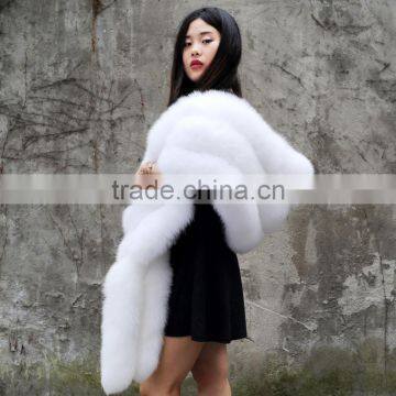 CX-B-33 Wholesale European Real White Fox Fur Shawl With Fox Fur Tail photo-2