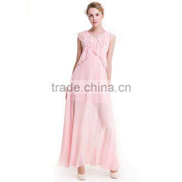 Maxnegio Sexy Long Maxi Pink Color With Ruffle Neck Evening Dress for Girls photo-4