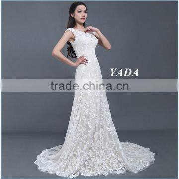 High Quality Italian Lace Cap Sleeve A Line Long Wedding Dress photo-3
