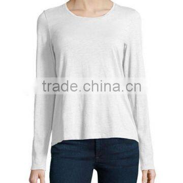 jersey fabric pullover style t shirt/long-sleeve organic cotton tee with straight hem