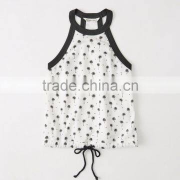 MGOO Black Binding String Tie Up T Shirt Sleeveless Custom Design Sexy Tops For Women photo-4