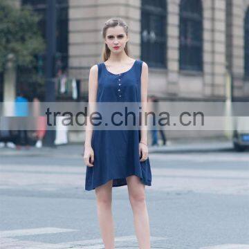 breathable ladies's loose style dress for summer fashion scoop neck dress sleeveless dress casual skirt