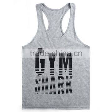 2016 New Design GYM Fitness Wear Singlet 95%Cotton 5%Spandex Screen Print GYM Shark Logo Men Tank Top Sport GYM Shark