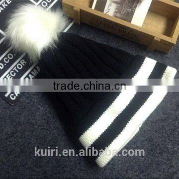 Brand Design 2016 Newly Design Women Winter Warm Crochet Knitted Hat Striped Cap Beanie With Faux Fur Ball photo-5