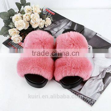 Rabbit Fur Women Fur Slippers Fashion Warm Gladiator Sandals Ladies Summer Flats Casual Platform Slides Fslipper-5 photo-3