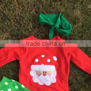 Fashion Christmas Grils Otufits Baby Kids Wear Santa Red Top Kids Green White Dot Pants With Mtaching Headband Set photo-2
