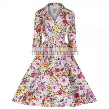 Walson C89081A Wholesal Walsonrockabilly Supplier Cotton Long Sleeve Printed 50s Vintage Rockabilly Dress Winter Vintage Swing d photo-4