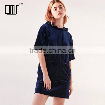 2017 Latest fashion half sleeve womens velvet hoodie dress