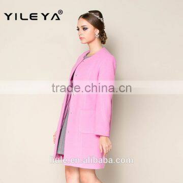 2015 Latest Fashionable o Neck Apricot Plain Style Brand Name Women Winter Coat photo-6