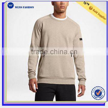 Wholesale french terry raglan sleeves zip pockets crewneck sweatshirt men gym wear