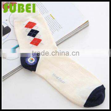 2015 South Korea male sweat-absorbent diamond plaid leisure cotton socks