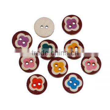 Wood Sewing Buttons Scrapbooking 2 Holes Round Multicolor Flower Pattern