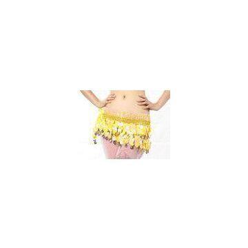 Yellow Paillette Belly Dancing Hip Scarves , Professional Belly Dance Costumes Suit