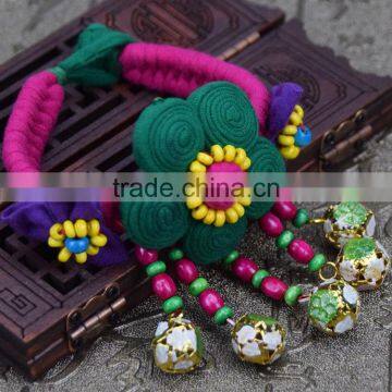 Women National Fabric Flower Bells Bracelet Handmade Cotton photo-3