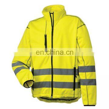 Mens Fluorescence Yellow Windproof softshell 3m reflective safety winter man fleece jacket