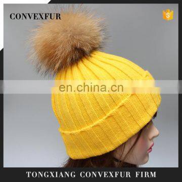 High quality winter lady hats for fashion genuine fur pompon beanie hats