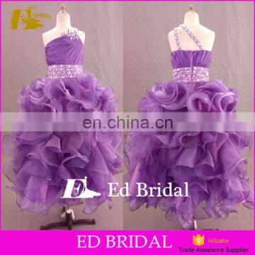 Custom Made Purple Organza Ball Gown One Shoulder Flower Girl Dress