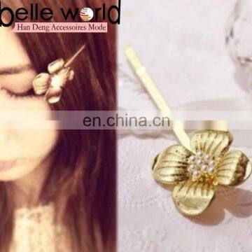 Hot selling vintage gold flower hair clips with pears