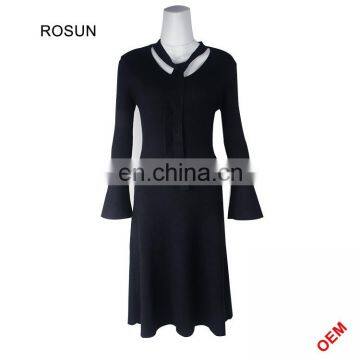 latest girls sweater Round Neck designs Knitted midi Dress with Black background For Spring of wholesale clothing