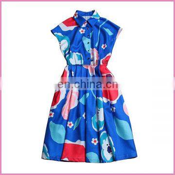 Bright Color Floral Printed off Sleeves Retro Dress