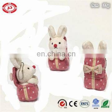 Teddy rabbit in gift box shape plush cute soft keychain