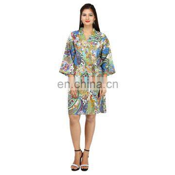 100% Cotton Womens Nightwear Kimono Dressing Gown Indian Bath Robe Wedding Robe