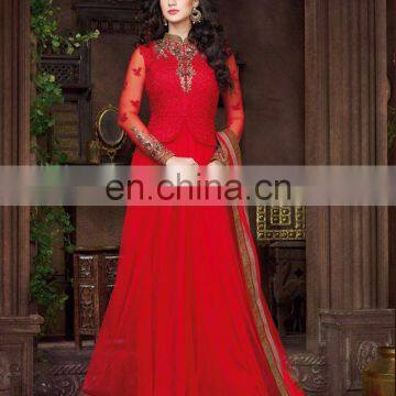 Party wear red zari work suit traditional dress for women