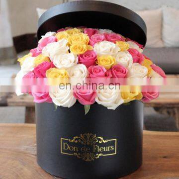 High Quality Foil Logo Round flower box with lid