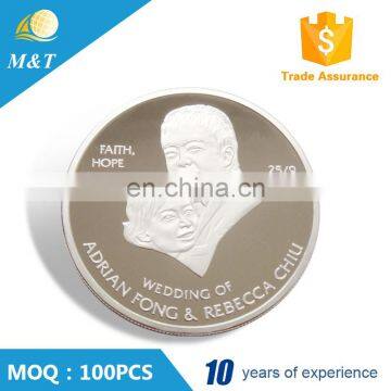 Newest fashion customized metal wedding anniversary souvenir coin