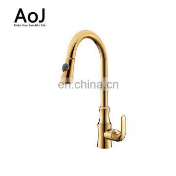 Economic Brass Kitchen Faucet Single Handle Pull Out Mixer Tap Gold Plated Kitchen Sink Faucets